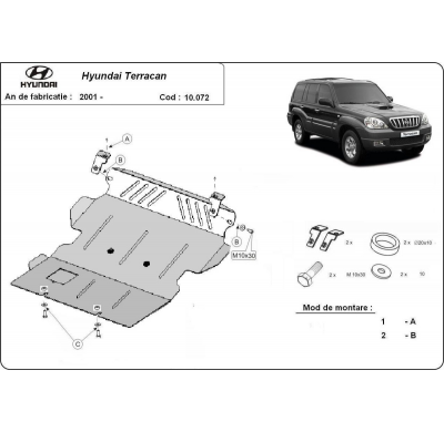 Cubre carter de Acero para Hyundai Terracan Año: 2001 - 2007 Grosor: "3"mm Todas las motorizaciones