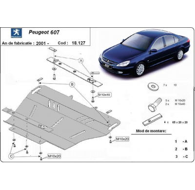 Cubre carter de Acero para Peugeot 607 Año: 2001 - 2010 Grosor: "2"mm 2.9 V6