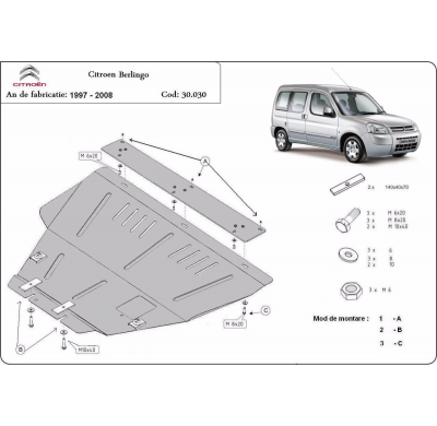 Cubre carter de Acero para Citroën Berlingo Año: 1997 - 2008 Grosor: "2"mm Todas las motorizaciones