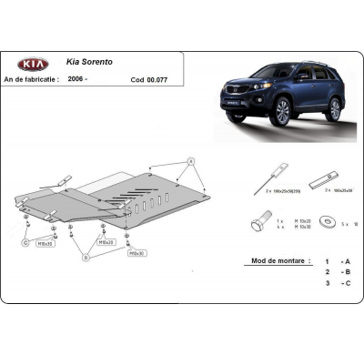 Protector de Acero para caja de cambios y el diferencial del Kia Sorento Año: 2006 - 2009 Grosor: "2"mm Todas las motorizaciones