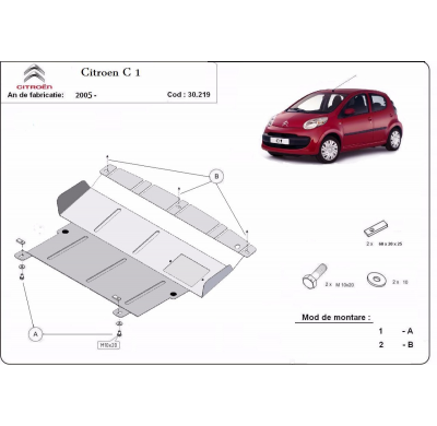 Cubre carter de Acero para Citroën C1 Año: 2005 - 2014 Grosor: "2"mm Todas las motorizaciones