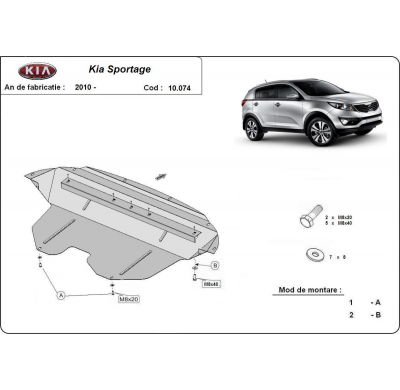 Cubre carter de Acero para Kia Sportage Año: 2010 - 2015 Grosor: "2"mm 1.5, 1.6, 2.0 CRDi