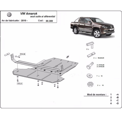 Protector de Acero para caja de cambios y el diferencial del Volkswagen Amarok Año: 2010 - 2022 Grosor: "2.5"mm No compatible: V