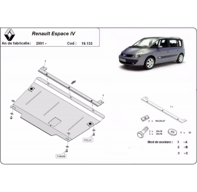 Cubre carter de Acero para Renault Espace 4 Año: 2001 - 2014 Grosor: "2"mm Todas las motorizaciones