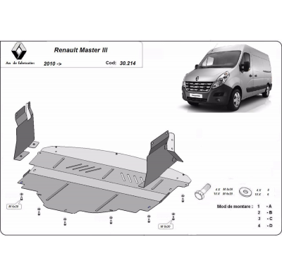 Cubre carter de Acero para Renault Master 3 Año: 2010 - 2024 Grosor: "2"mm Todas las motorizaciones