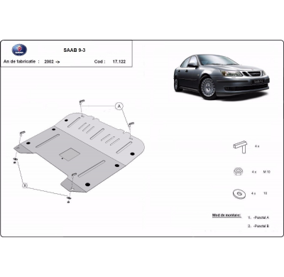 Cubre carter de Acero para el motor y caja de cambios del Saab 9-3 Año: 2002 - 2012 Grosor: "2"mm Todas las motorizaciones