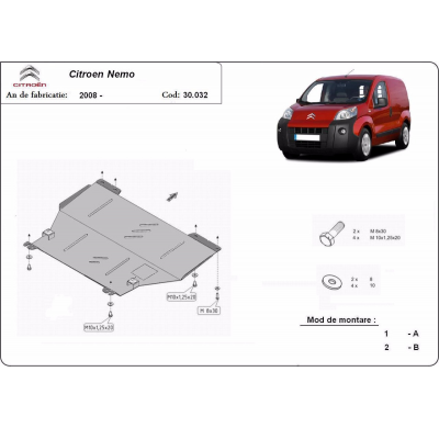 Cubre carter de Acero para Citroën Nemo Año: 2008 - 2017 Grosor: "2"mm 1.4Tdi