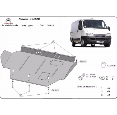 Cubre carter de Acero para Citroën Jumper Año: 1995 - 2006 Grosor: "2"mm Todas las motorizaciones