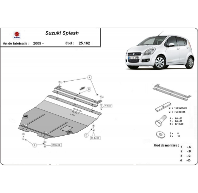 Cubre carter de Acero para Suzuki Splash Año: 2009 - 2016 Grosor: "2"mm Todas las motorizaciones