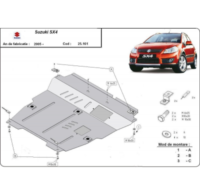 Cubre carter de Acero para Suzuki SX 4 Año: 2006 - 2013 Grosor: "2,5"mm 2WD, 4WD
