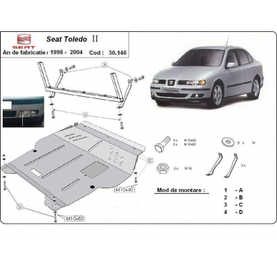 Cubre carter de Acero para Seat Toledo 2 Año: 1998 - 2004 Grosor: "2"mm Todas las motorizaciones