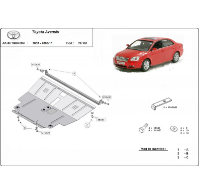 Cubre carter de Acero para Toyota Avensis Año: 2003 - 2008 Grosor: "2"mm Todas las motorizaciones