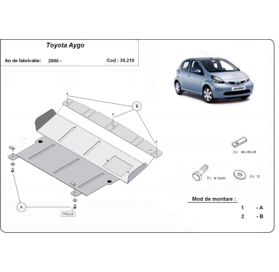 Cubre carter de Acero para Toyota Aygo AB10 Año: 2005 - 2014 Grosor: "2"mm Todas las motorizaciones
