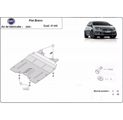 Cubre carter de Acero para el motor y caja de cambios del Fiat Bravo Año: 2007 - 2014 Grosor: "2"mm Todas las motorizaciones