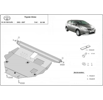 Cubre carter de Acero para Toyota Corolla Verso Año: 2002 - 2008 Grosor: "2"mm Todas las motorizaciones