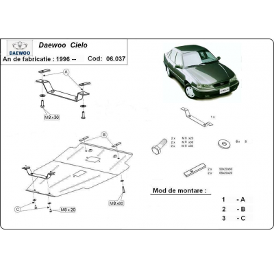 Cubre carter de Acero para Daewoo Cielo Año: 1995 - 2008 Grosor: "2"mm 1,5 16V