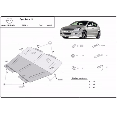 Cubre carter de Acero para Opel Astra H Año: 2004 - 2010 Grosor: "2"mm 1.4-2.0