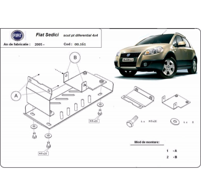 Protector de diferencial de Acero para Fiat Sedici Año: 2005 - 2014 Grosor: "3"mm Todas las motorizaciones
