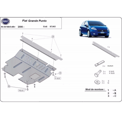 Cubre carter de Acero para Fiat Grande Punto Año: 2006 - 2018 Grosor: "2"mm Todas las motorizaciones