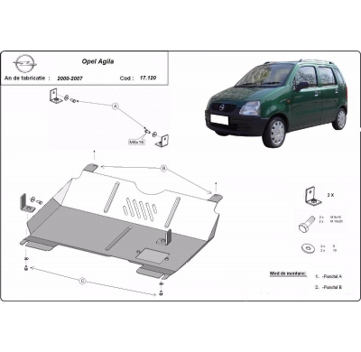 Cubre carter de Acero para Opel Agila (H00) Año: 2000 - 2007 Grosor: "2"mm 1.0, 1.2, 1.3D H00
