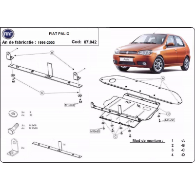 Cubre carter de Acero para el motor, caja de cambios y el diferencial del Fiat Palio Año: 1996 - 2003 Grosor: "2"mm Todas las mo