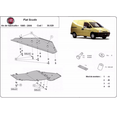 Cubre carter de Acero para Fiat Scudo Año: 1995 - 2006 Grosor: "2"mm Todas las motorizaciones