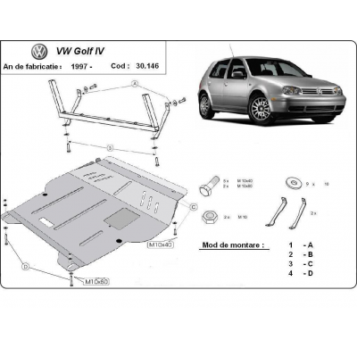 Cubre carter de Acero para Golf MK4 Año: 1998 - 2006 Grosor: "2"mm 1.4; 1.6; 1.8; 2.3; 1.9D; 2.8 V6