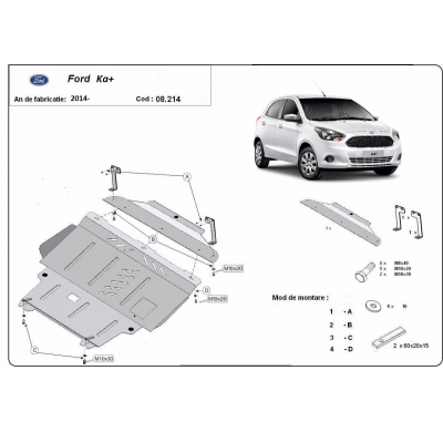 Cubre carter de Acero para Ford KA+ Año: 2014 - 2020 Grosor: "2"mm Todas las motorizaciones