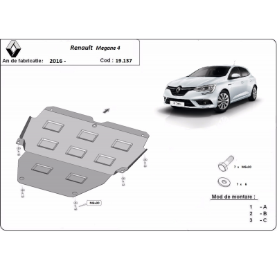 Cubre carter de Acero para Renault Megane 4 Año: 2016 - 2025 Grosor: "2"mm Todas las motorizaciones