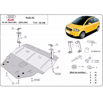 Cubre carter de Acero para Audi A2 Año: 2000 - 2005 Grosor: "2"mm Todas las motorizaciones