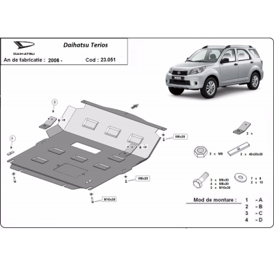 Cubre carter de Acero para Daihatsu Terios Año: 2006 - 2018 Grosor: "2.5"mm Todas las motorizaciones