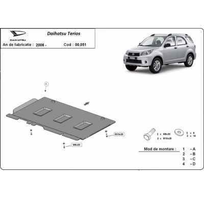 Protector de Acero para caja de cambios del Daihatsu Terios Año: 2006 - 2018 Grosor: "2.5"mm Todas las motorizaciones