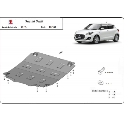Protector de cárter de Acero para Suzuki Swift Año: 2017 - 2025 Grosor: "2"mm Todas las motorizaciones