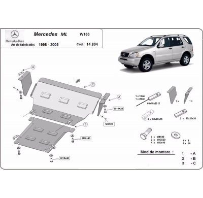 Cubre carter de Acero para Mercedes ML W163 Año: 1998 - 2005 Grosor: "3"mm Todas las motorizaciones