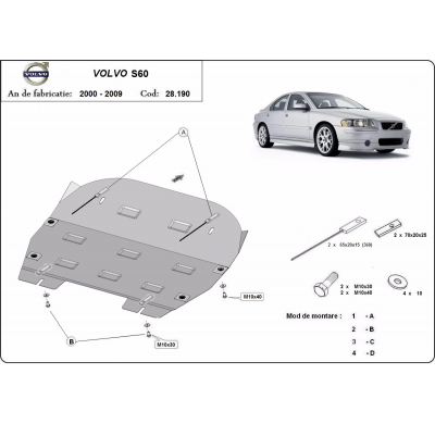 Cubre carter de Acero para Volvo S60 Año: 2000 - 2009 Grosor: "2"mm Todas las motorizaciones
