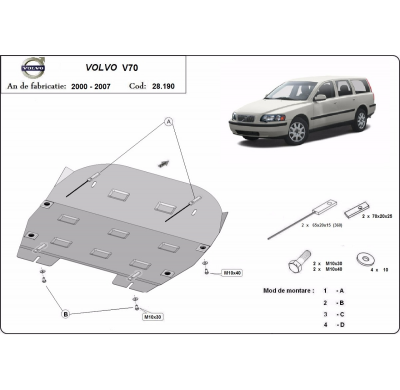 Cubre carter de Acero para Volvo V70 Año: 2000 - 2006 Grosor: "2"mm Todas las motorizaciones