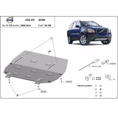 Cubre carter de Acero para Volvo XC90 Año: 2002 - 2014 Grosor: "2"mm Todas las motorizaciones