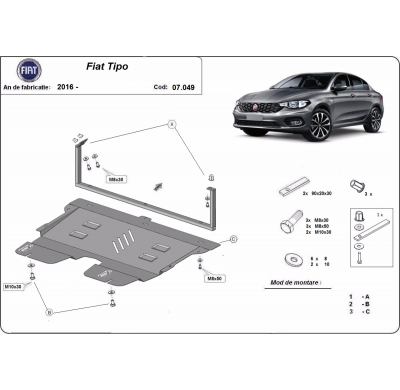 Cubre carter de Acero para Fiat Tipo Año: 2015 - 2025 Grosor: "2"mm Todas las motorizaciones