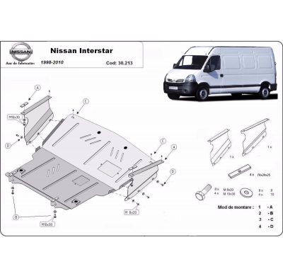 Cubre carter de Acero para Nissan Interstar Año: 1998 - 2010 Grosor: "2"mm Todas las motorizaciones