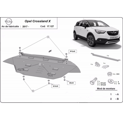 Cubre carter de Acero para Opel Crossland X Año: 2017 - 2025 Grosor: "2"mm Todas las motorizaciones