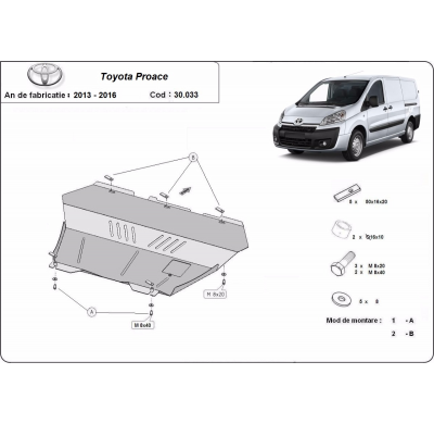 Cubre carter de Acero para Toyota Proace Año: 2013 - 2016 Grosor: "2"mm Todas las motorizaciones