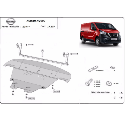 Cubre carter de Acero para Nissan NV300 Año: 2014 - 2021 Grosor: "2"mm Todas las motorizaciones