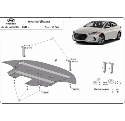 Cubre carter de Acero para Hyundai Elantra Año: 2016 - 2020 Grosor: "2"mm Todas las motorizaciones