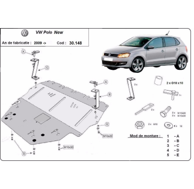 Cubre carter de Acero para VW Polo (6R) Diésel Año: 2009 - 2017 Grosor: "2"mm Todas las motorizaciones