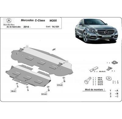 Cubre carter de Acero para Mercedes Clase C W205 Año: 2014 - 2021 Grosor: "2"mm 4x2