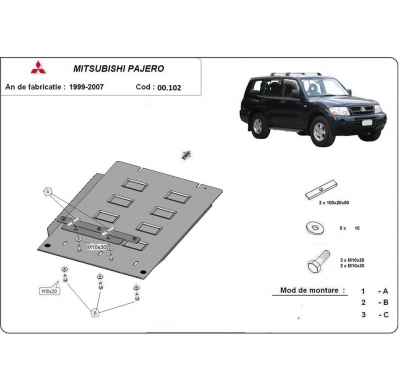 Protector de Acero para caja de cambios del Mitsubishi Pajero 3 (V60, V70) Año: 1999 - 2007 Grosor: "3"mm Todas las motorizacion