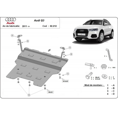 Cubre carter de Acero para Audi Q3 Año: 2011 - 2018 Grosor: "2"mm Todas las motorizaciones