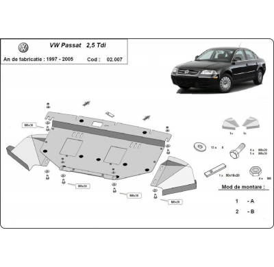 Cubre carter de Acero para VW Passat B5, B5.5 Año: 2001 - 2004 Grosor: "2"mm 2.5 TDI, V6