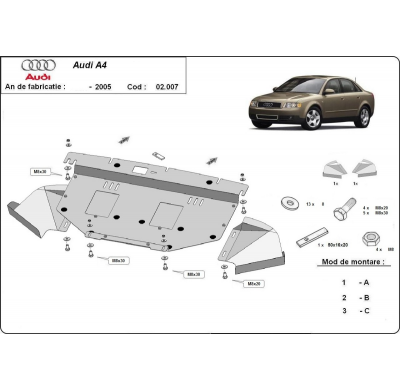 Cubre carter de Acero para Audi A4 B6 Año: 2000 - 2005 Grosor: "2"mm diésel 2.5 TDI - V6