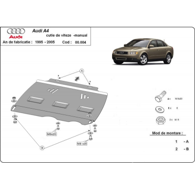 Protector de Acero para caja de cambios manual Audi A4 B6 Año: 2000 - 2005 Grosor: "2"mm Todas las motorizaciones manual